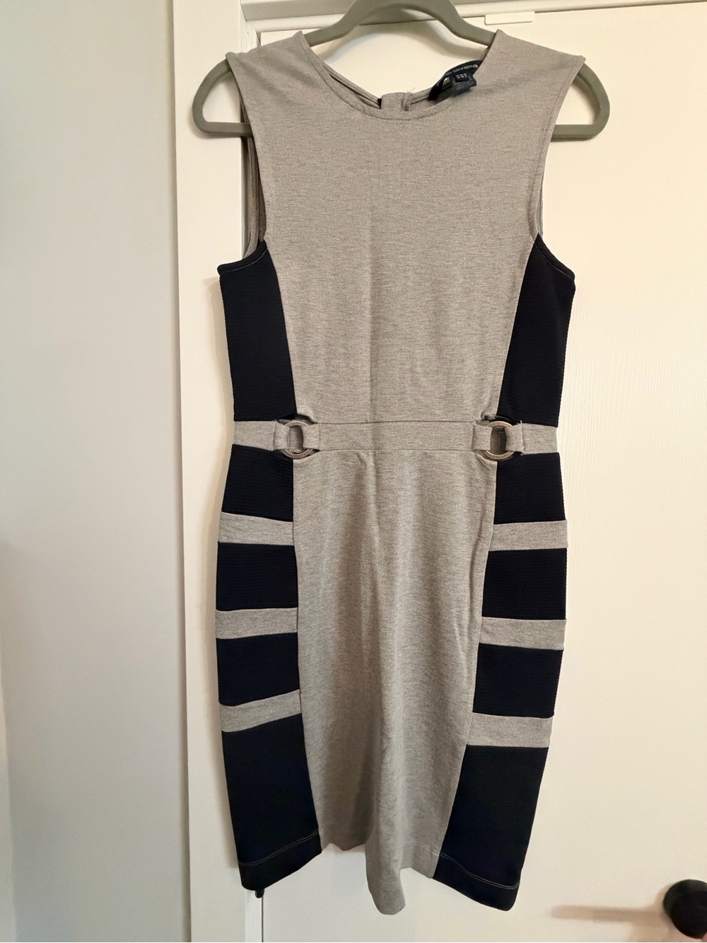 French Connection Gray Dress with Black Texture & Silver Hole Detail